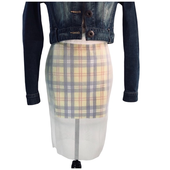 English Factory NEW Mesh Plaid Midi Skirt Exposed Back Zipper - S - 90’s Vibes! - Picture 12 of 13